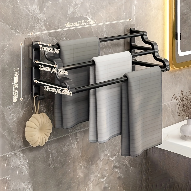 TEMU 16"/20"/24" Bathroom Towel Rack With Hooks, Wall Mounted Bathroom Towel Bar, Towel Rack For Bathroom, Balcony, Vanity Towel Storage Rack, Towel