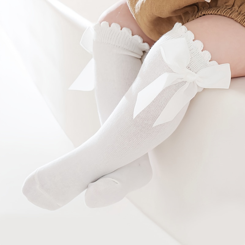 Image of 1 Pair Of Girls Knee High Socks With Bow Baby Toddler Long Socks Kids Knee-high Socks For
