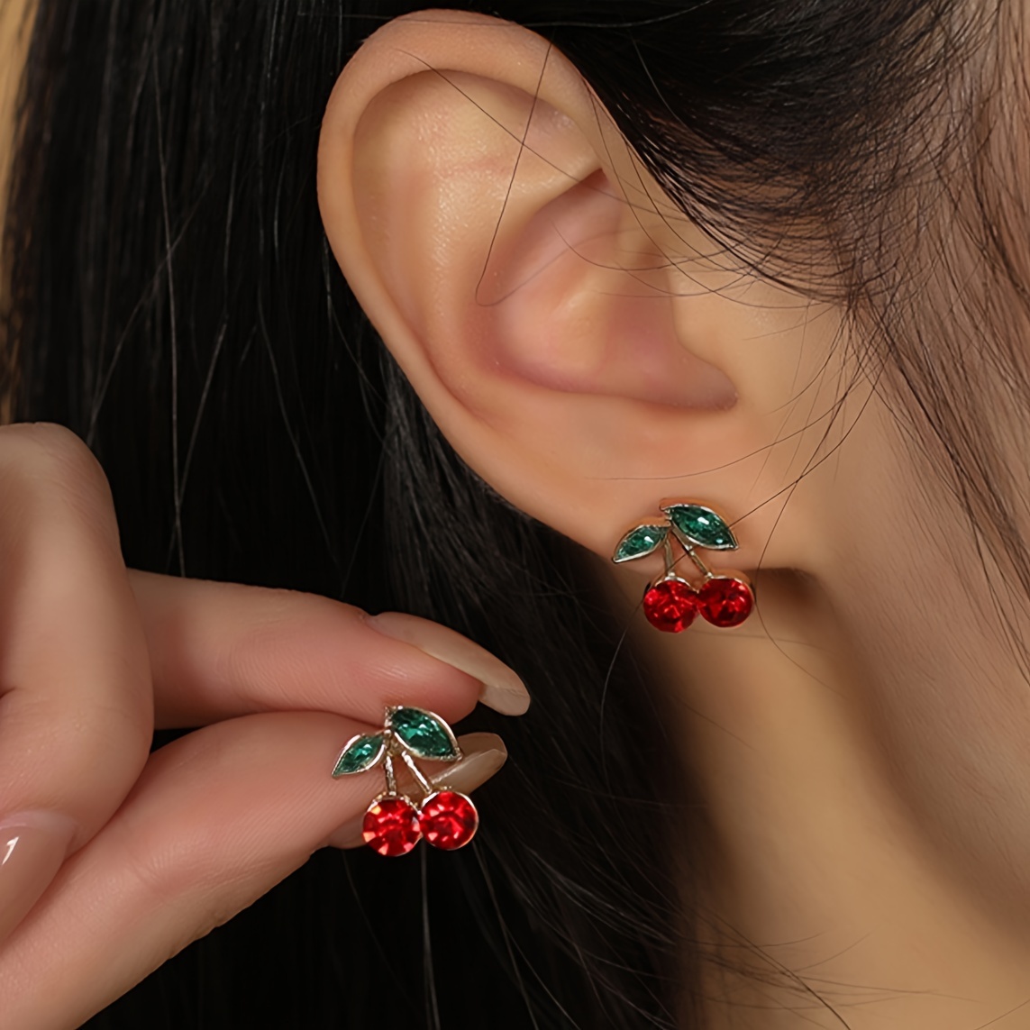 a pair of cute cherry earrings a ladies holiday gift easy and multifunctional earrings