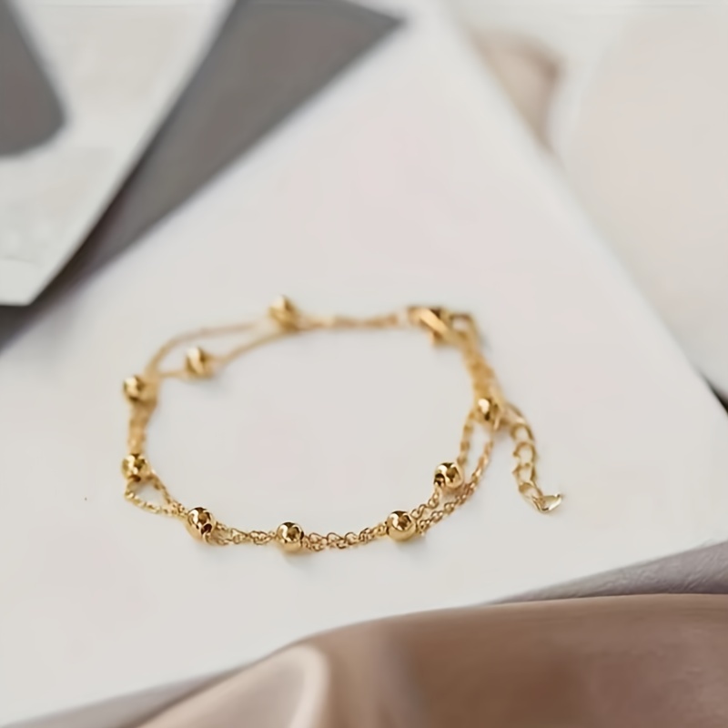 Bohemian Beaded Bracelet Double Layered Golden Tone Beads
