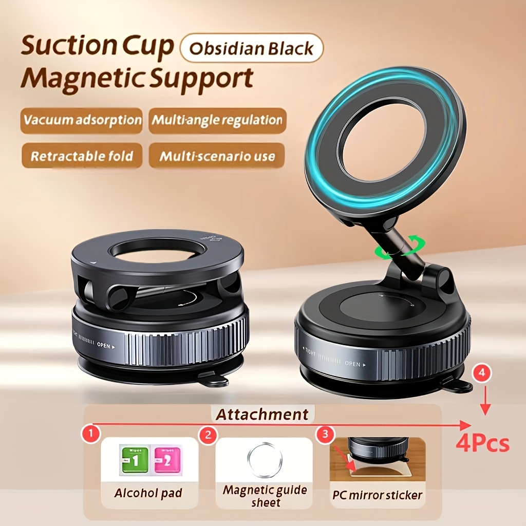 TEMU Support de téléphone magnétique 2-en-1 pour voiture et bureau, support en aluminium rotatif à 360° avec base à forte aspiration, à double usage