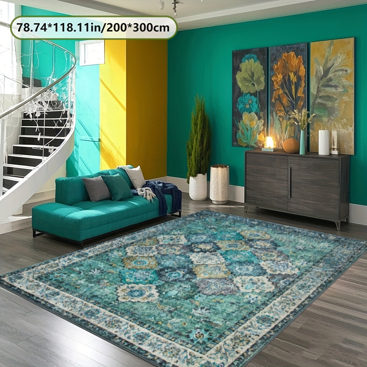 TEMU Soft Plush Rug With Dotted Plastic Backing, Featuring Ethnic Floral Pattern Printing. Ethnic-style Rug, Fashionable Home Decor Carpet. Suitable