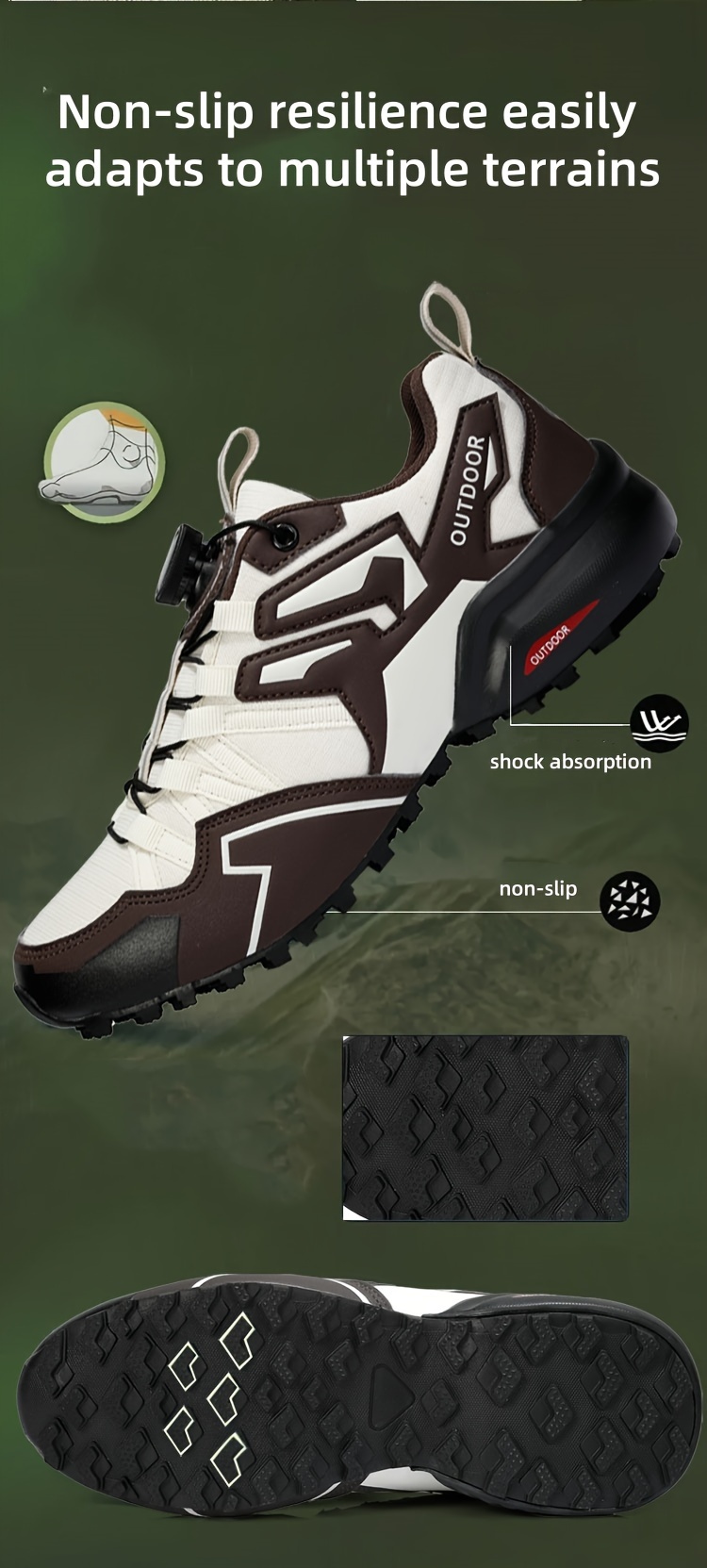 mens womens all terrain hiking outdoor shoes lightweight breathable trekking boots with md rubber anti skid sole cushioning insole brown white   for     unisex Product details 1