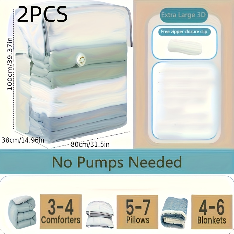 80% Space- Extra Large 3d Vacuum Storage Bags - Effortlessly Organize And Protect Comforters, Blankets, Bedding And More! Ideal Thanksgiving, Christmas, Halloween Gift For
