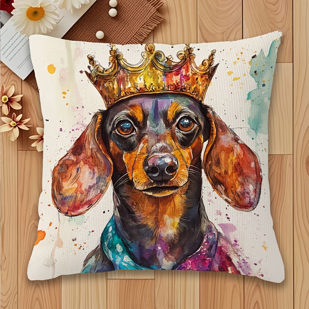 

Dachshund King Watercolor Art 18x18" Soft Plush Throw Pillow Cover - Double-sided, Zip Closure, Machine Washable For Decor (pillow Not Included)