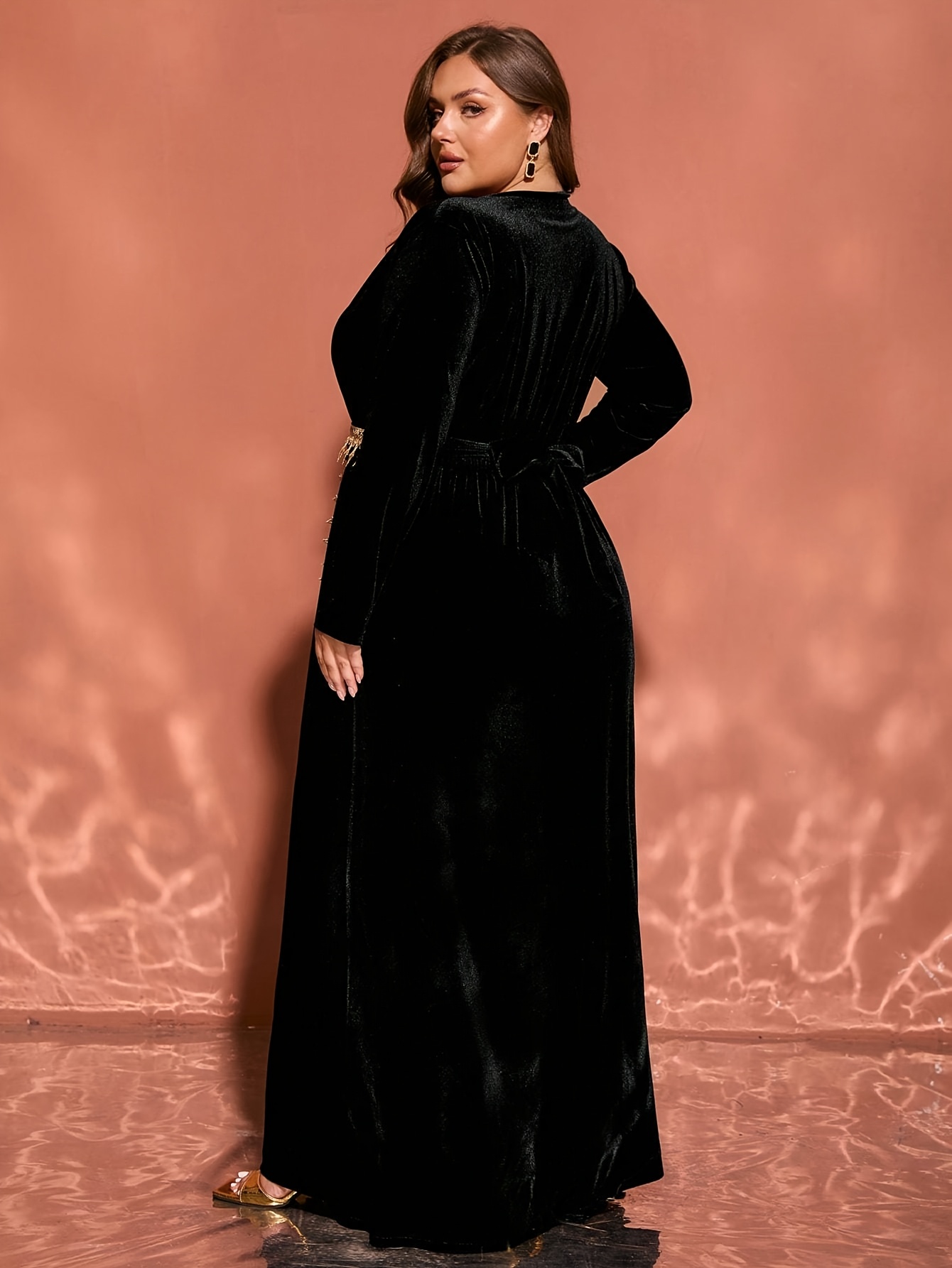 plus size plus size black long sleeve v neck maxi dress in - Temu Mauritius