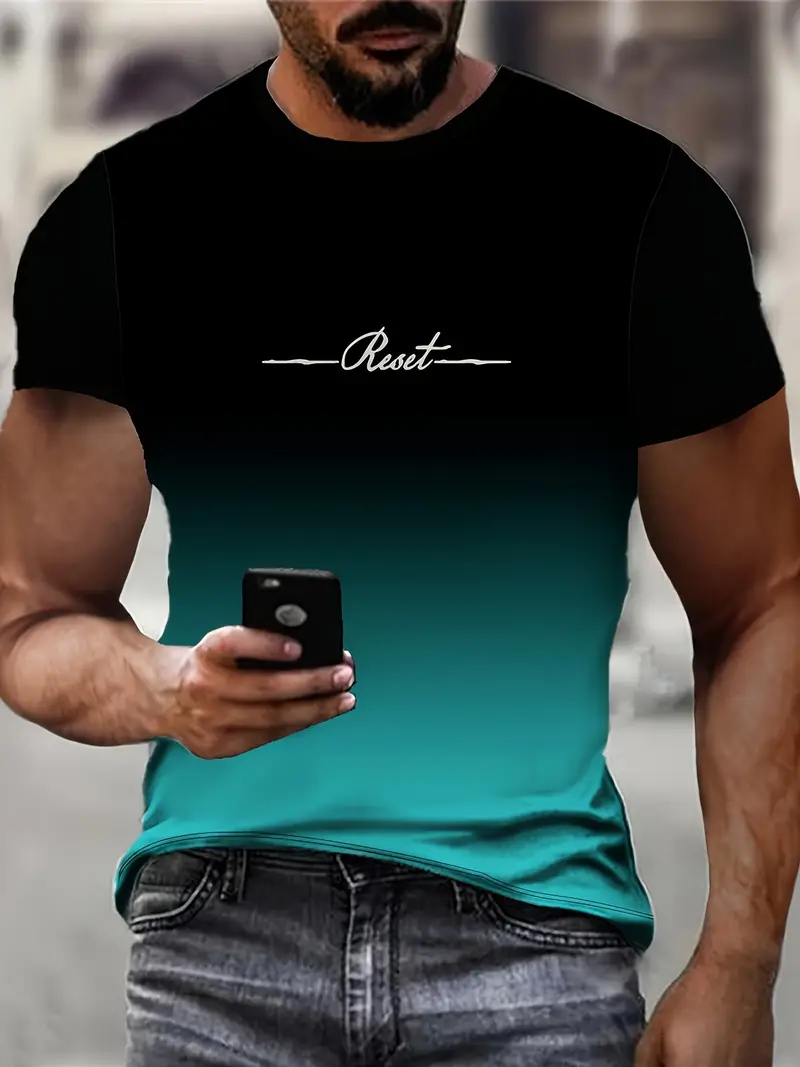 5pcs mens gradient print t shirt set casual crew neck short sleeve tees for summer outdoor wear details 4