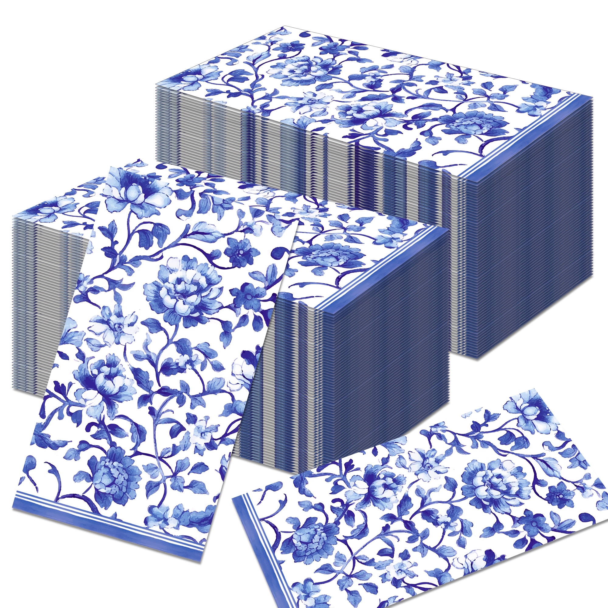 TEMU Set Of Porcelain Patterned Paper Napkins In Chinese Style, 2-ply, Disposable, Suitable For Lunch, Dinner, Baby Showers, Picnics, And Parties, Measuring 4.5 By 8 Inches