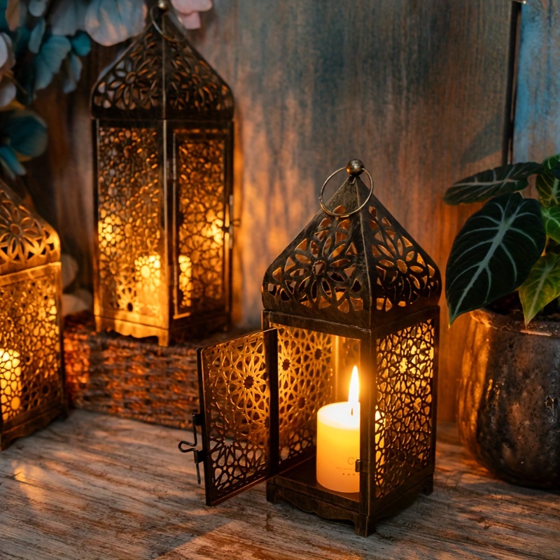 2 pack moroccan   lanterns hollow out projection   candle holders festive tabletop decor for halloween valentines thanksgiving christmas home kitchen decor details 1