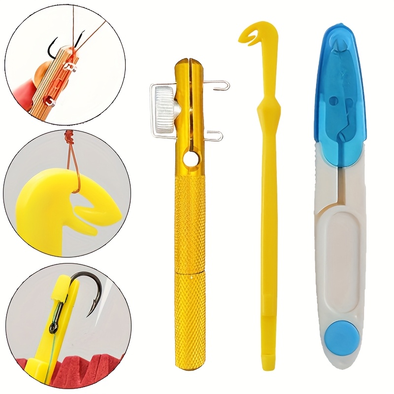 E-shop 3-teiliges Angelknoten-Bindewerkzeug-Set inklusive 2-in-1 Hakenbinder, Hakenentferner, Schnurschneider – Einfaches Knotenwerkzeug für Angler,