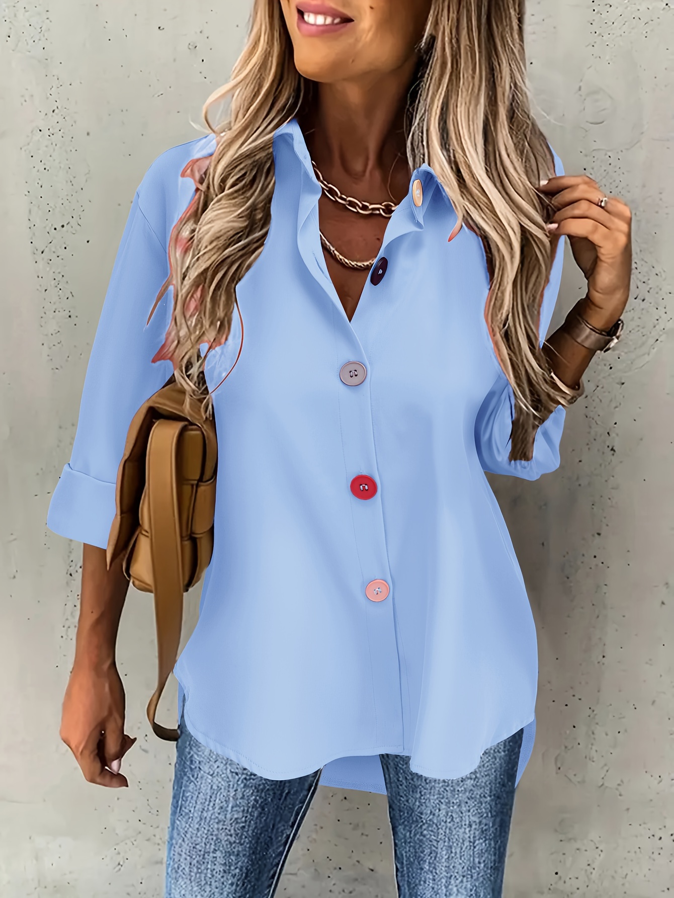 Générique Hauts Pour Femmes - Chemise à Boutons De Couleur Unie à