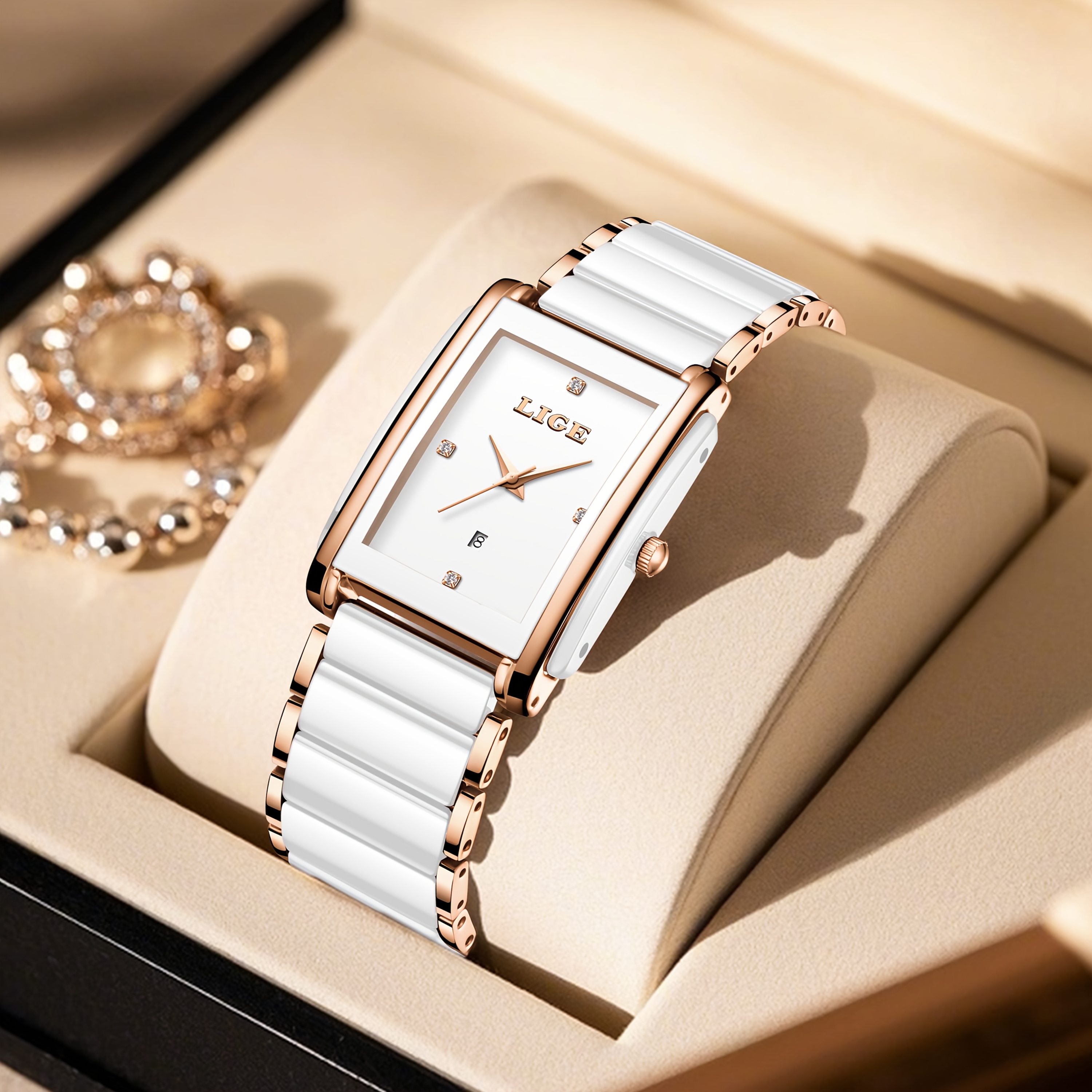 Image of Lige New Elegant Women's Wrist Watch Simple Square Dial And Date Display 2025 Business Ladies Fomal Occasions Wearing Stylish Quartz Watch Best For Gift