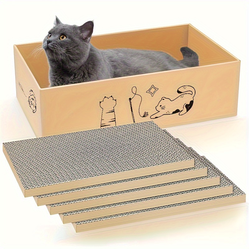 TEMU 5pcs Minimalist Cat Scratching Boards - Corrugated Cardboard, Sizes With Buy 1 Get Offer, Ideal For Cats, Cat Scratcher