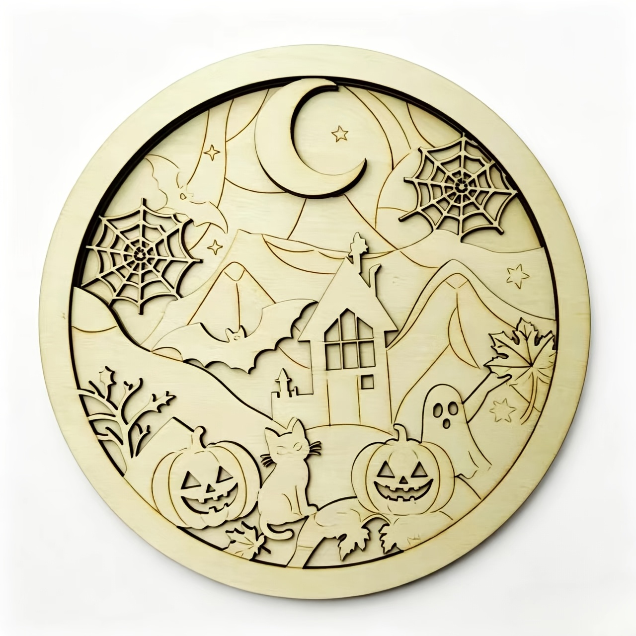 TEMU [2.5d] Wood Diy Paintable Hanging Plaques & Wall Decor - Bat Spiderweb, Autumn Maple Leaf Shelves Suitable For Halloween Party, Bat-themed