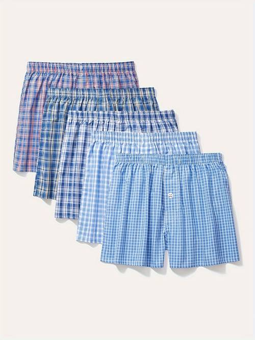 5 pack mens cotton tartan boxer briefs comfortable breathable woven underwear with button detail non stretch fabric daily casual loose fit panties