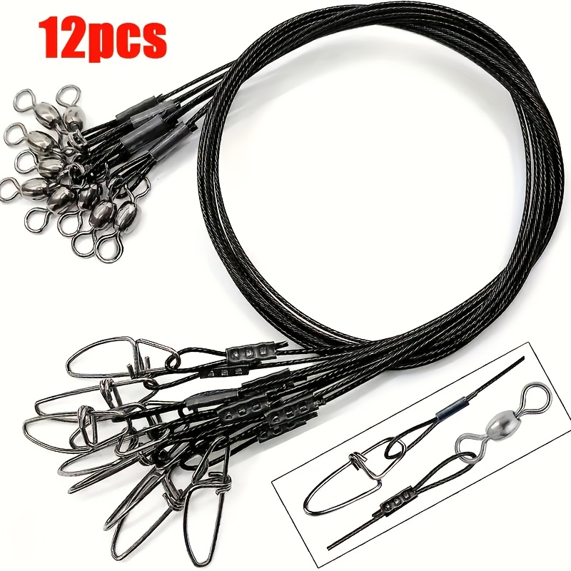 12/24pcs Steel Fishing Wire With Swivel & Snap, Saltwater Fishing Leader Rig, Durable Fishing Additions