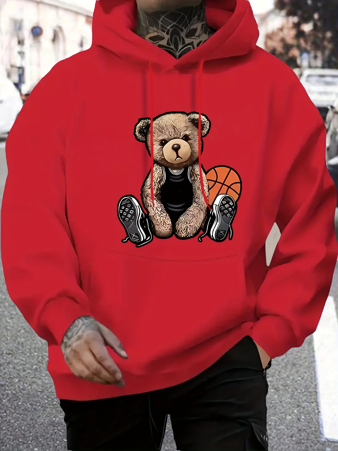 mens casual hooded sweatshirt cute teddy bear basketball Temu