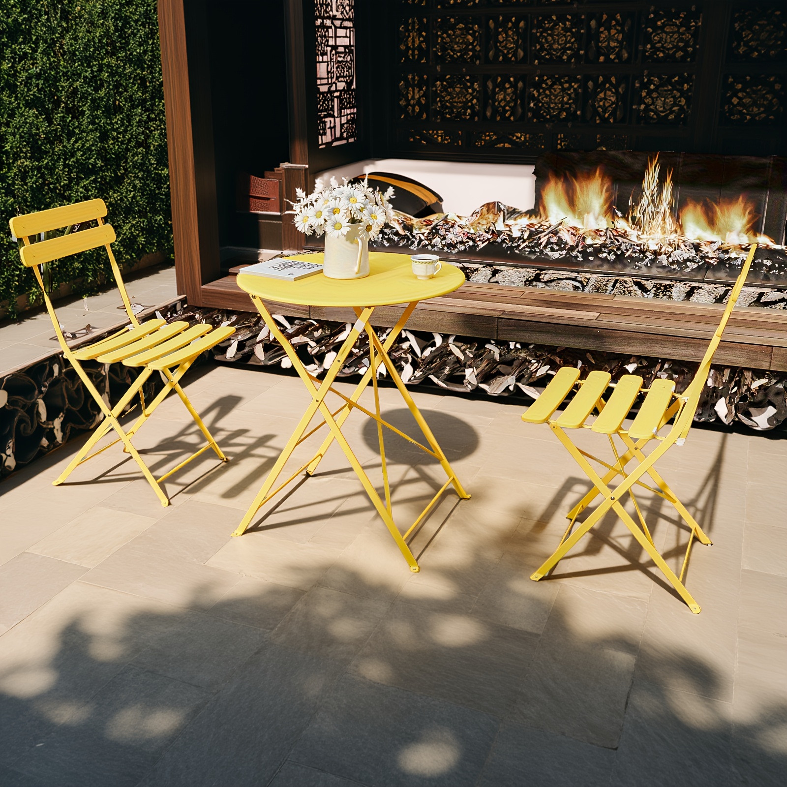 3pcs Patio Bistro Set Outdoor Furniture Set Folding Bistro Table And Chairs With Premium Steel Frame Weather Resistant Conversation Set For Bistro Balcony Porch Yard Garden