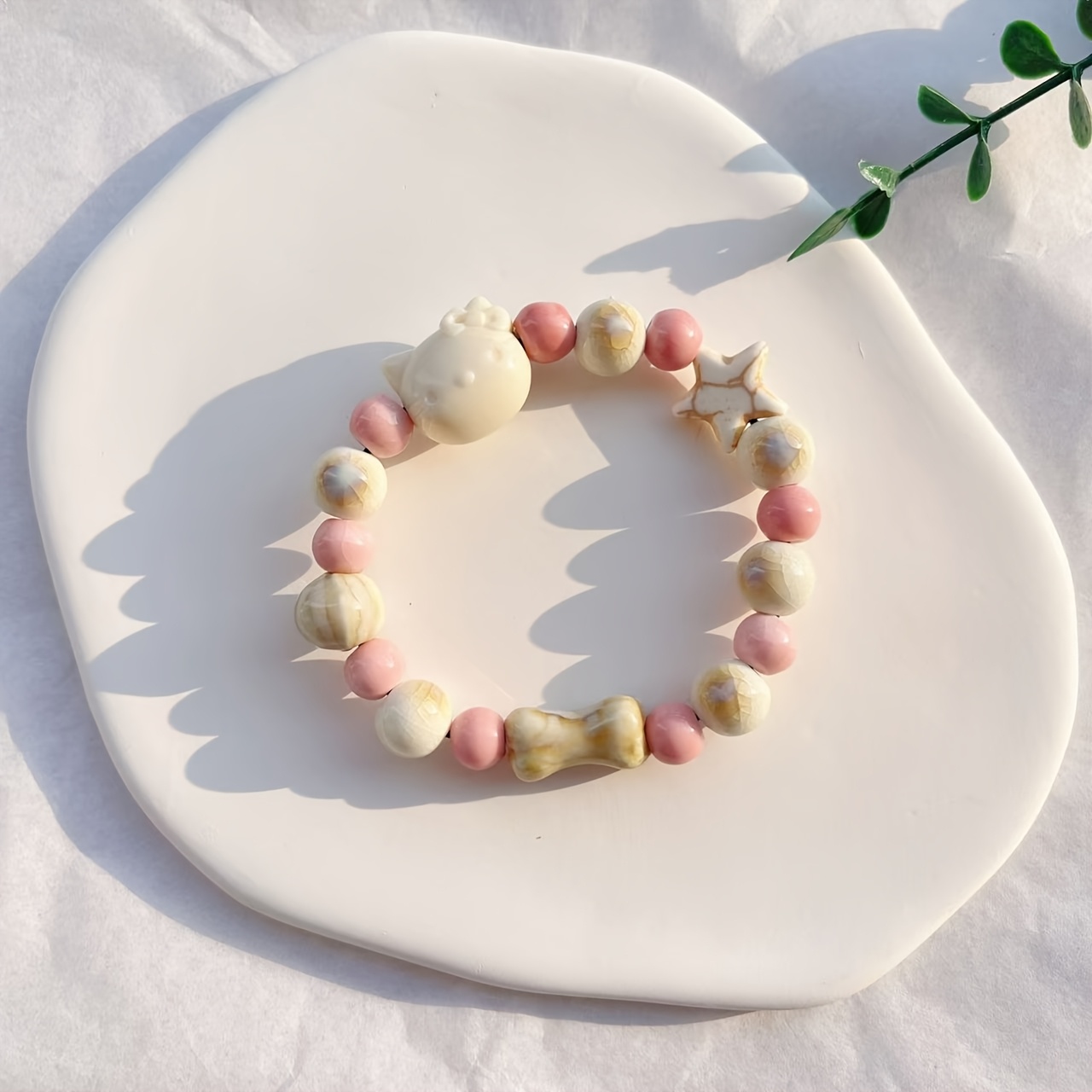 2pc Cartoon Cat Ceramic Bracelet Set for Couples