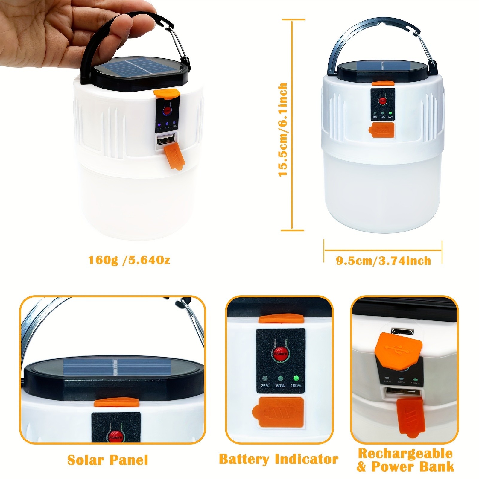 led camping lantern rechargeable portable solar panel charging tent lights with power bank function 3 lighting   flashlight details 3