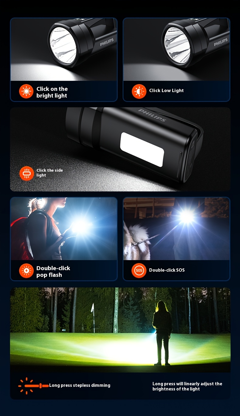 Philips Rechargeable Battery Flashlight, Ultra-Long Life, High Capacity, Portable Spotlight for Outdoor and Emergency Lighting