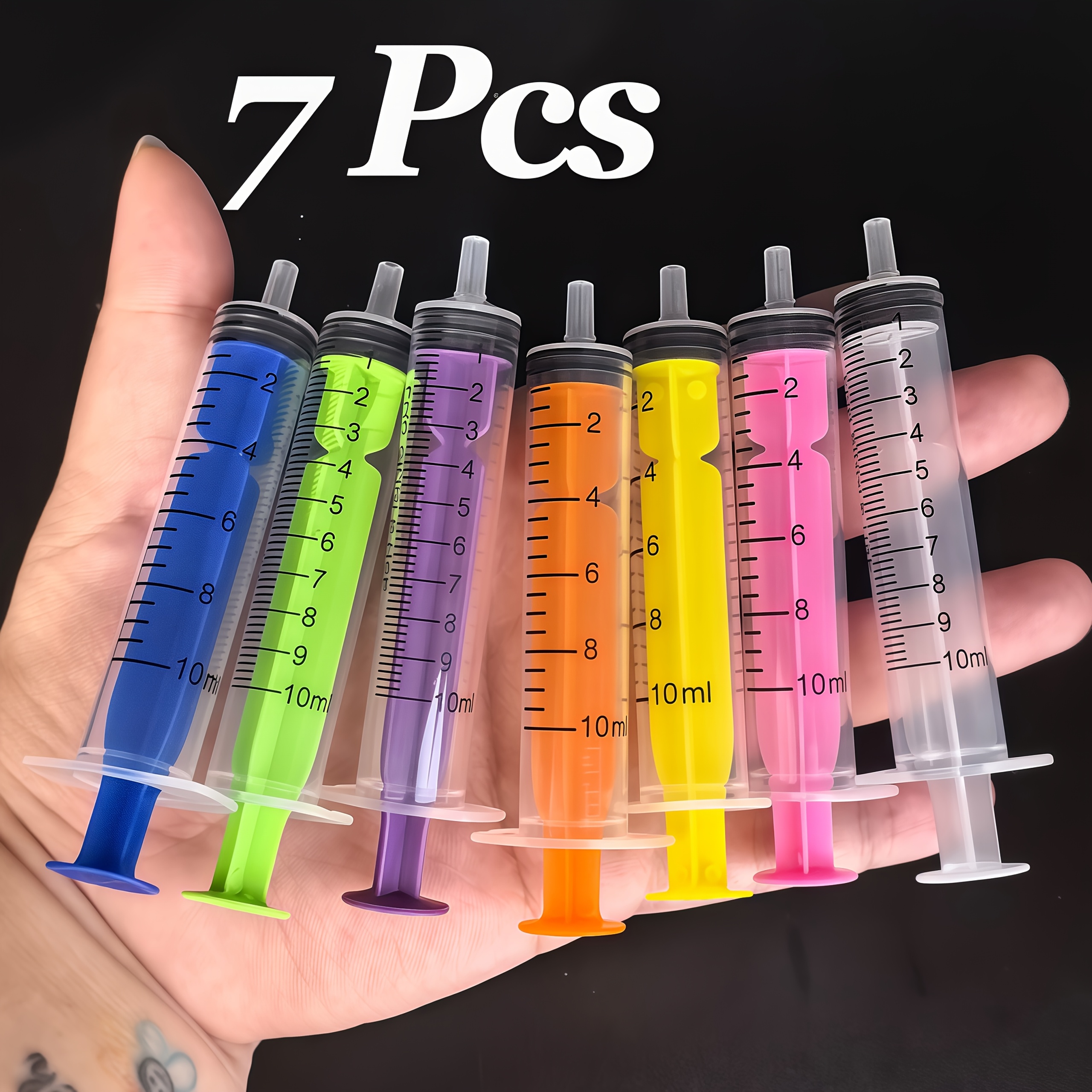 7pcs 10ml Colorful Syringes Set, Multi-functional For Liquid Transfer, Plant Watering, Laboratory Use, And Animal Feeding In 7 Different Colors