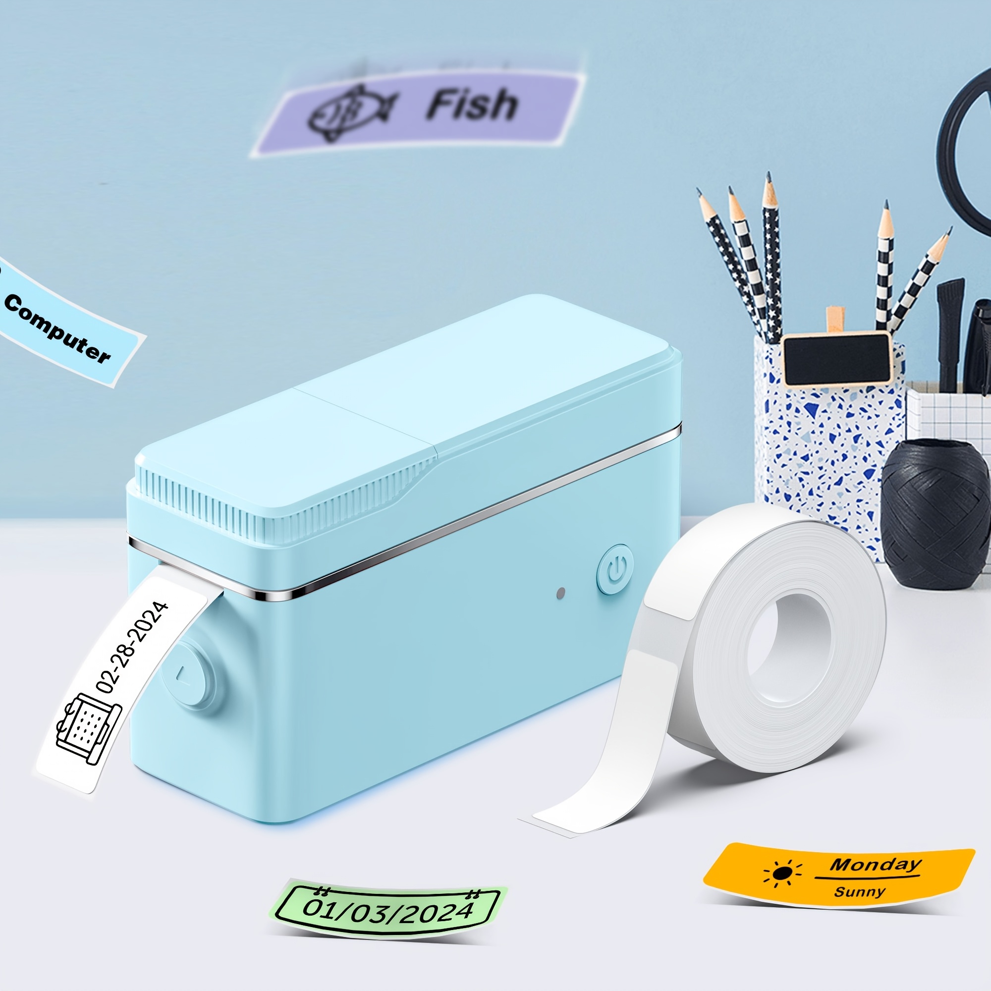 TEMU Wireless Portable Wireless Thermal Label Printer & Scanner - Usb- Smartphone Compatible Label Maker With 1 Roll 14x40mm Labels, Compatible For /