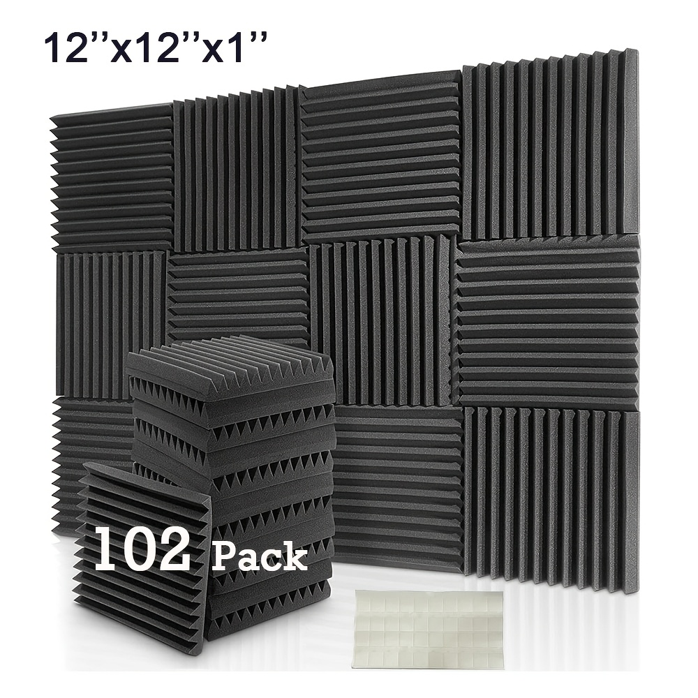 

102 Pack Acoustic 12"x12"x1" Black Acoustic Foam Panels, Sound Absorbing Tiles For Home Theater, Recording , , Reduction, Adhesive, 30x30x2.5cm