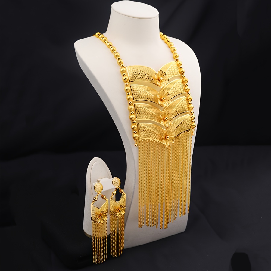 luxurious middle eastern dubai style golden fashion jewelry set sexy vacation style exquisite necklace and earring duo perfect for weddings date nights versatile gifts for eid details 2