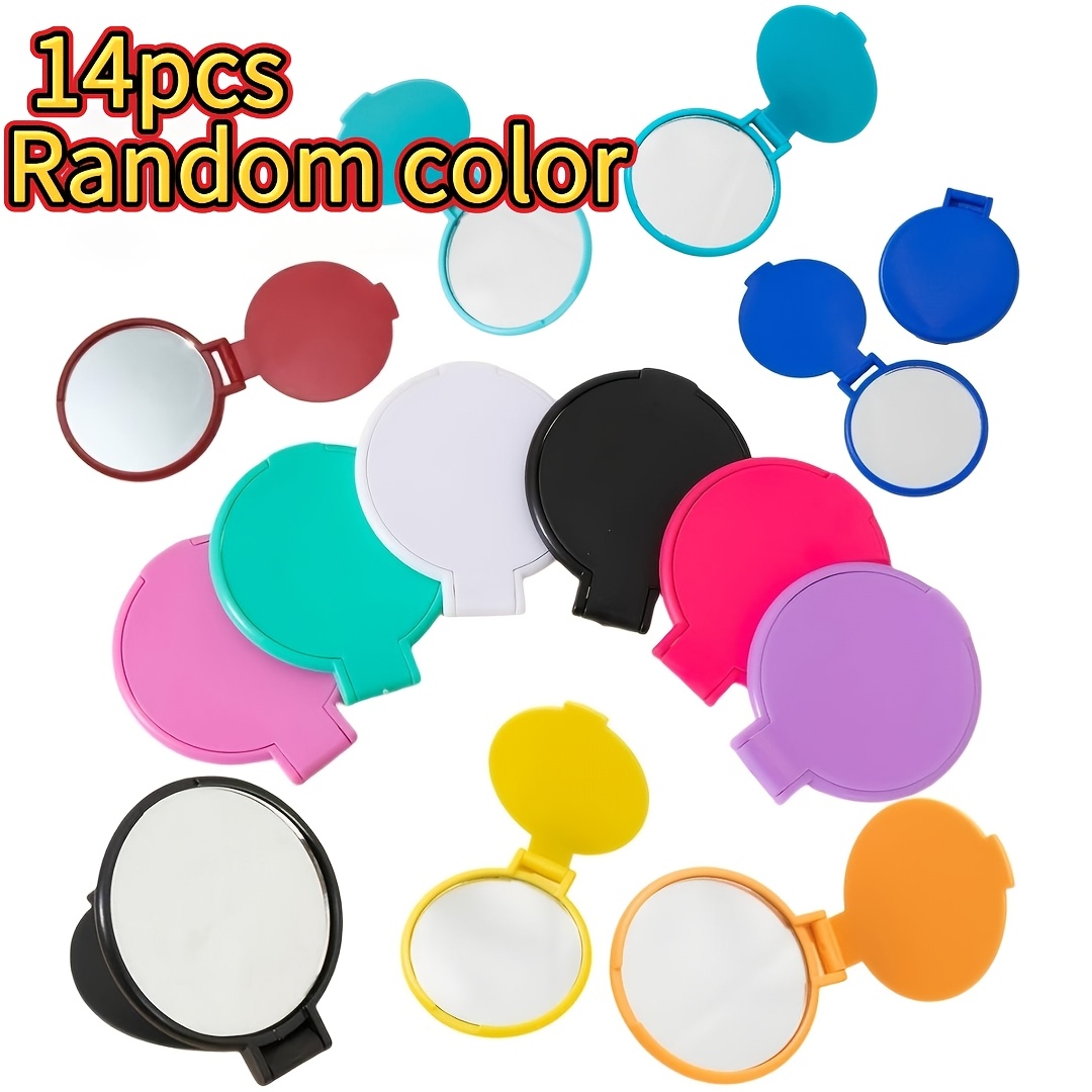 TEMU 14pcs Mini Folding Travel Makeup Mirror, Round Portable Pocket Mirror, Suitable For Women And Girls, Desktop Installation, Portable And