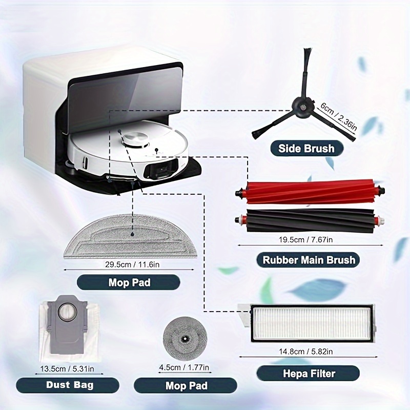 Vexilar Cleanavo W9/W11/W15 Ersatzteil-Set | 1 Hauptbürste + 6 Seitenbürsten + 6 HEPA-Filter + 3 Mopp-Pads