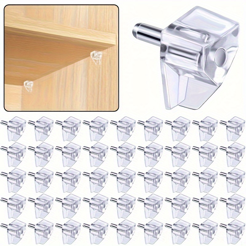 

50-pack Metal & Plastic Shelf Support Pegs, 5mm Clear Cabinet Shelf Pins, Universal Bookshelf Holders For Kitchen, & Furniture Shelving