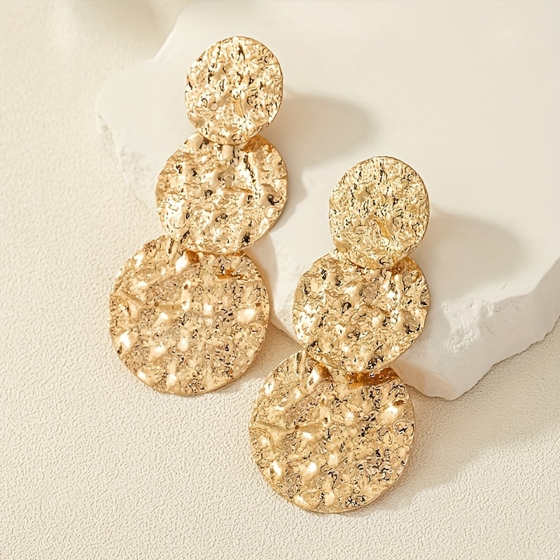 2pcs/set Western Style -convex Geometric Round Women's Earrings Suitable For Daily And Music Festival Wear