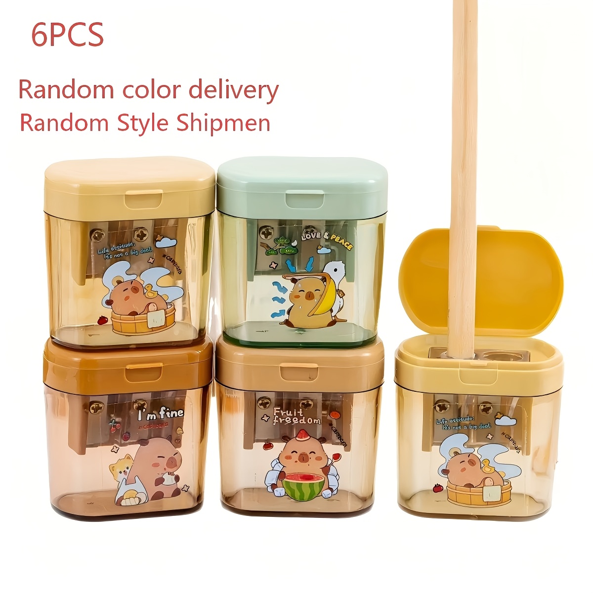 Image of 6pcs Manual Cartoon Pencil Sharpener High Aesthetic Cartoon Design Random Colors And Styles Dual Hole Design Suitable For Pencils Thoughtful Small Gift Holiday Present | Beautiful Stationery