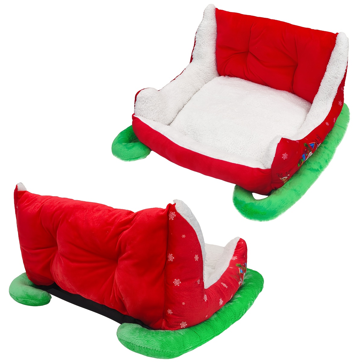 heated christmas sleigh pet bed with removable washable cover -   thickened dog bed with plush filling, red & green festive design with white fur trim, sturdy frame &   - ideal for large/small/  dogs,   house, cozy winter bed for home decor, no  ,   gift,   fabric Product details 8