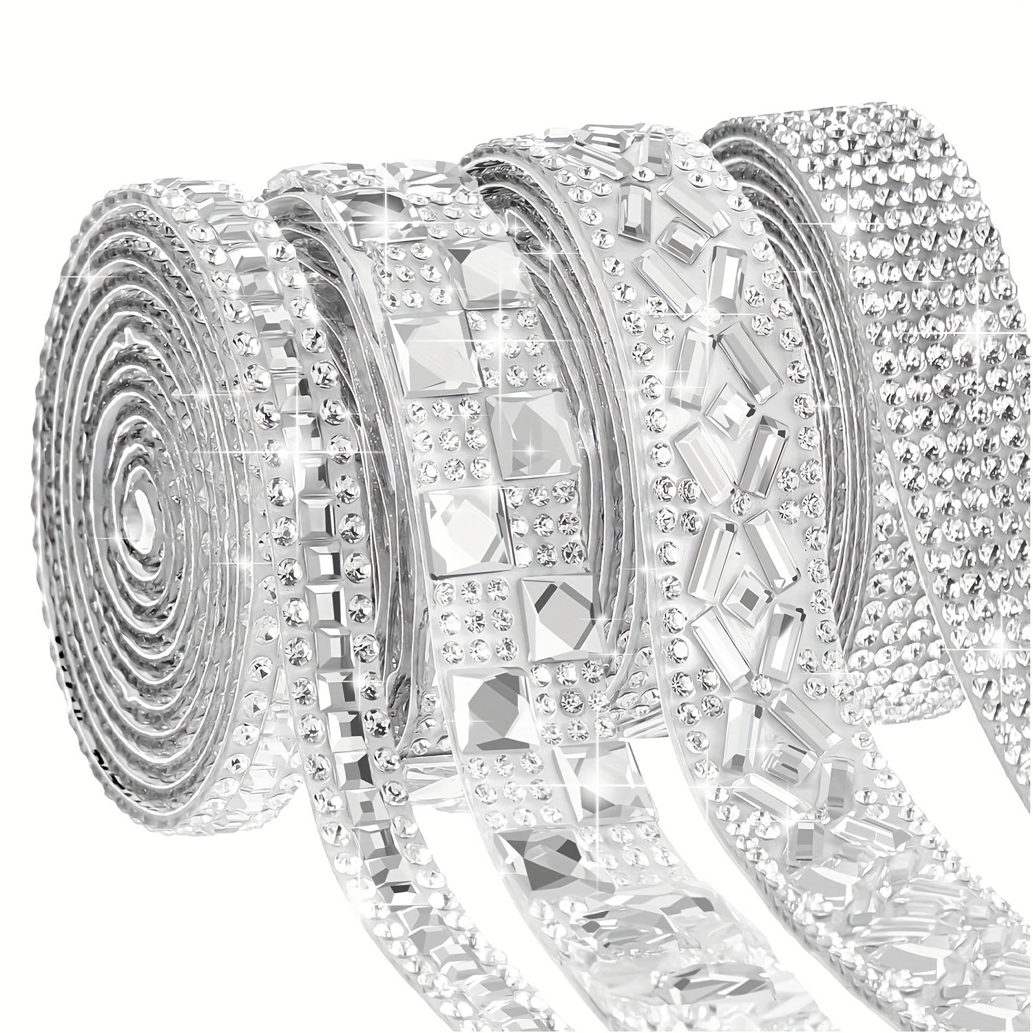 4pcs,SelfAdhesiveRhinestoneRibbons2YardsTotalCrystalRhinestoneDiamondRibbonRollBlingRibbonGlitterResinDiamondBeltforChristmasHomeClothingDecorations,DIYArtsCraftsPhoneParty