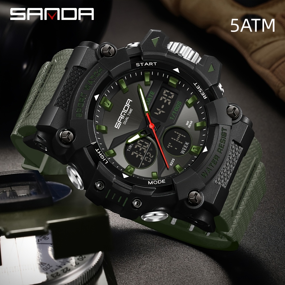 SANDA Men'S Watch Operation Waterproof Electronic Watch Multi Functional Cool Electronic Watch Outdoor Men'S Watch Holiday Gift