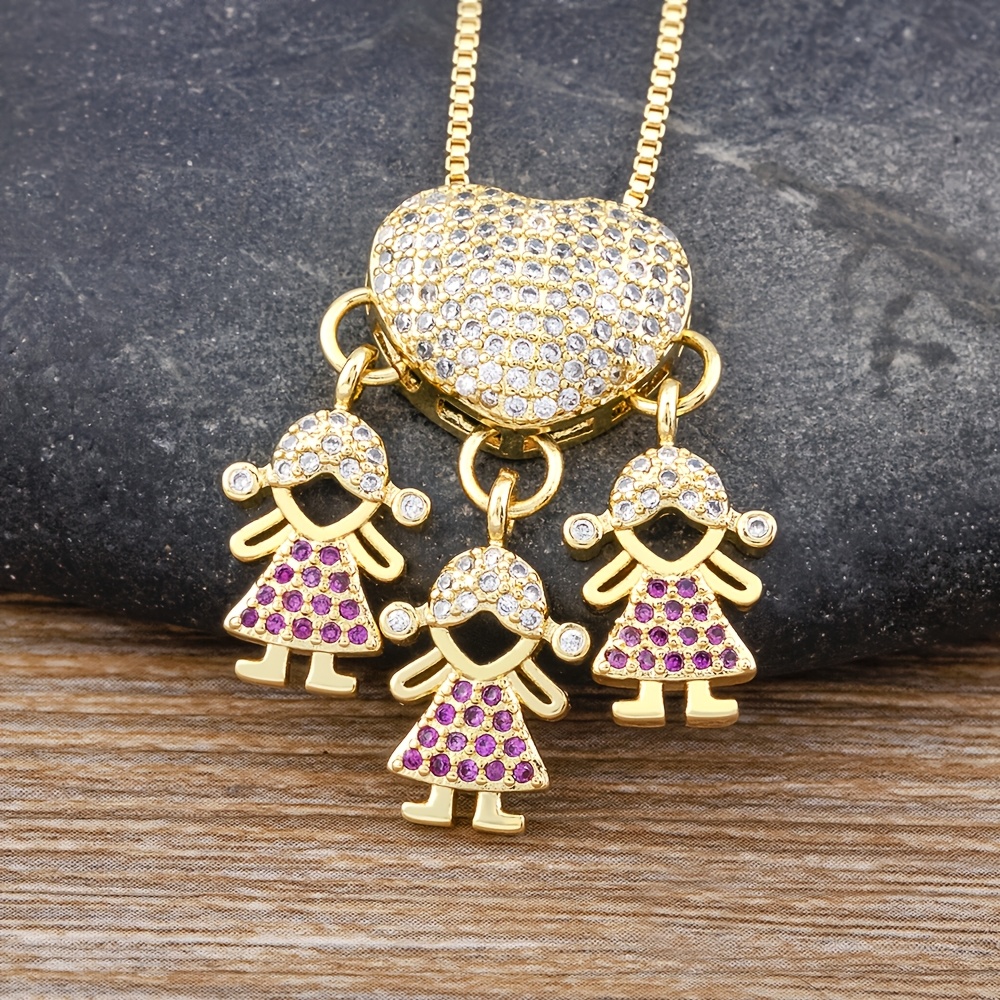 Women's Classic Family Heart Shape Charm Pendant Necklace
