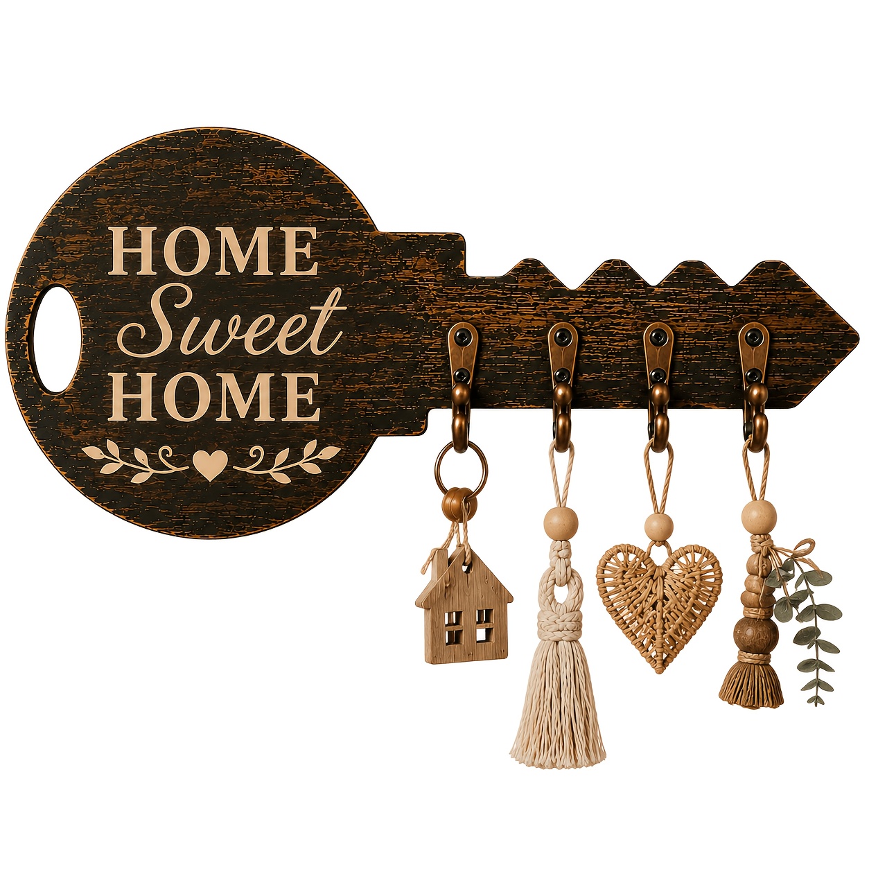 TEMU Retro Key Hook Rack – Key Storage Hook, Suitable For Hallway, 4 Bronze Hooks, Can Hang Keys And Small Items, Retro Wooden Wall Decoration