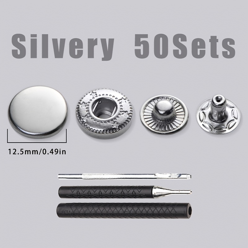 50 Sets Metal Snap Buttons, Fastener Kit, Buttons, Sewing Supplies, Heavy Duty Leather Snaps, With Fixing Tools, Suitable For Crafts, Clothing, Hats, Bags, Shoes, Leather, Outdoor Tools, Etc