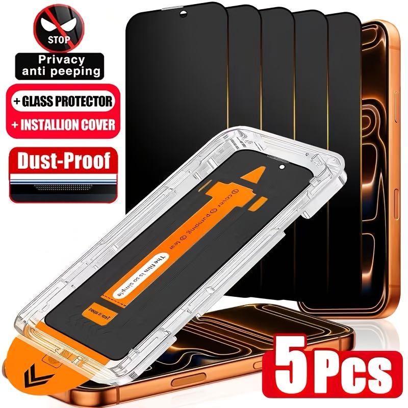 5pcs of full coverage privacy tempered glass screen protectors for iphone 17 pro   pro max 17 15 pro 17 air 16 15 14 13 12 11 16  mini x xr xs   8 se with 9h hardness ultra hd anti scratch  