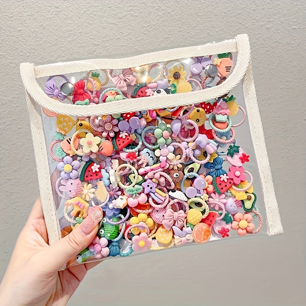 

40/50pcs Cute Colorful Cartoon Hair Rings, Scrunchies, Gifts For Daily Use