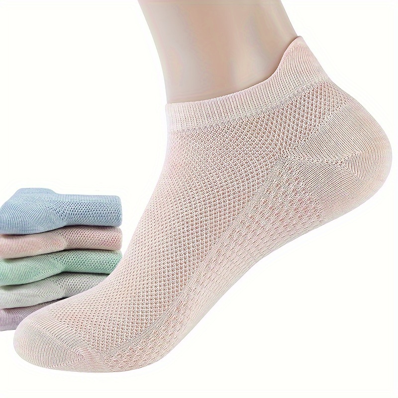 

5/10 Pairs Solid Mesh Socks, Sports & Breathable Ultra-thin Short Socks, Women's Stockings & Hosiery