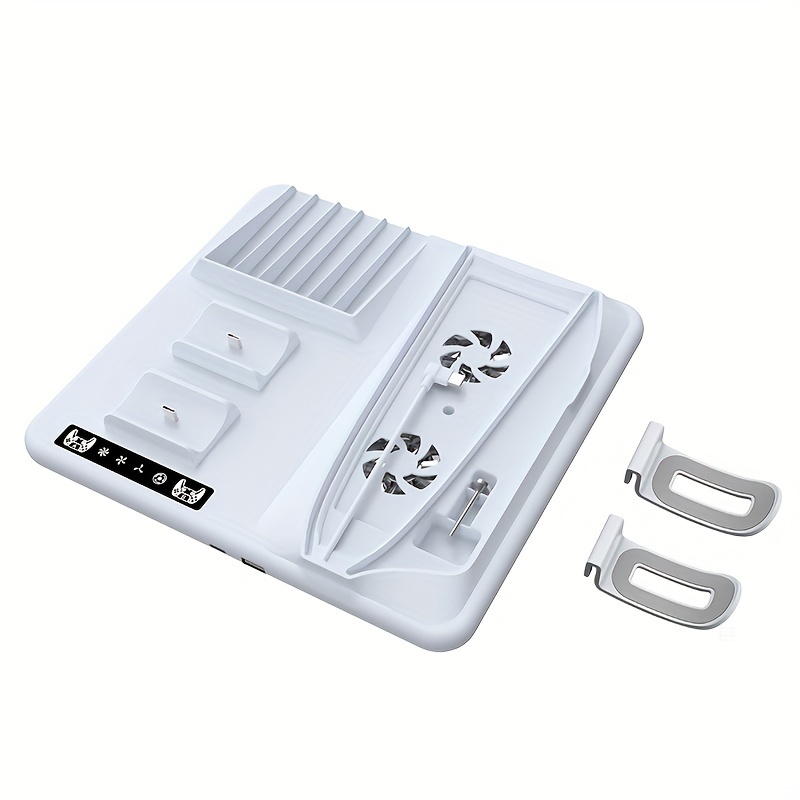 TEMU Multifunctional Cooling Stand For Ps5 Slim Disc&digital Console, Charging Station For Ps5 Controller, Store 6 Card Discs, Headset Holder For Ps5