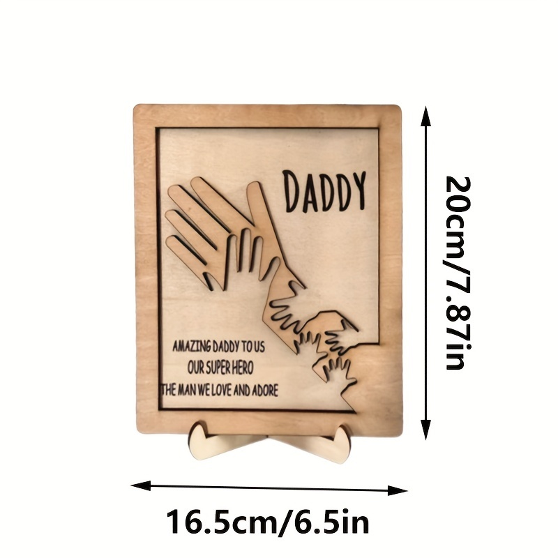 1pc fathers day wooden sign palms intertwined wooden plaque with base gift for dad grandfather amazing daddy to us our super hero the man we love and adore decorative ornaments home decor interior decor living room and bedroom details 2