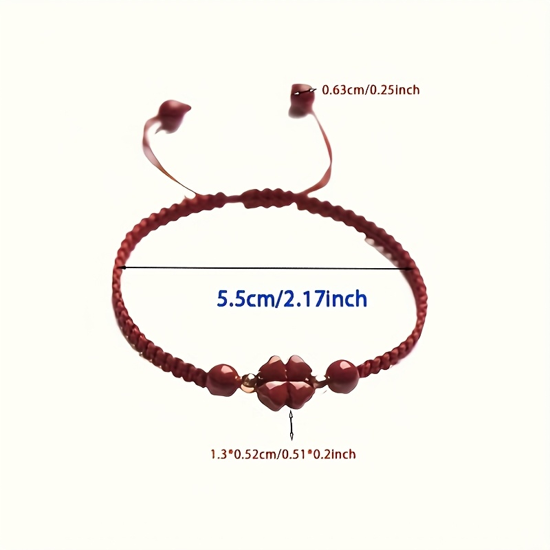 TEMU Women's Charm Bracelet Red Rope With Decorative Beads Clover And Floral Patterns, Vintage Ethnic Style Minimalist Jewelry Suitable For Daily