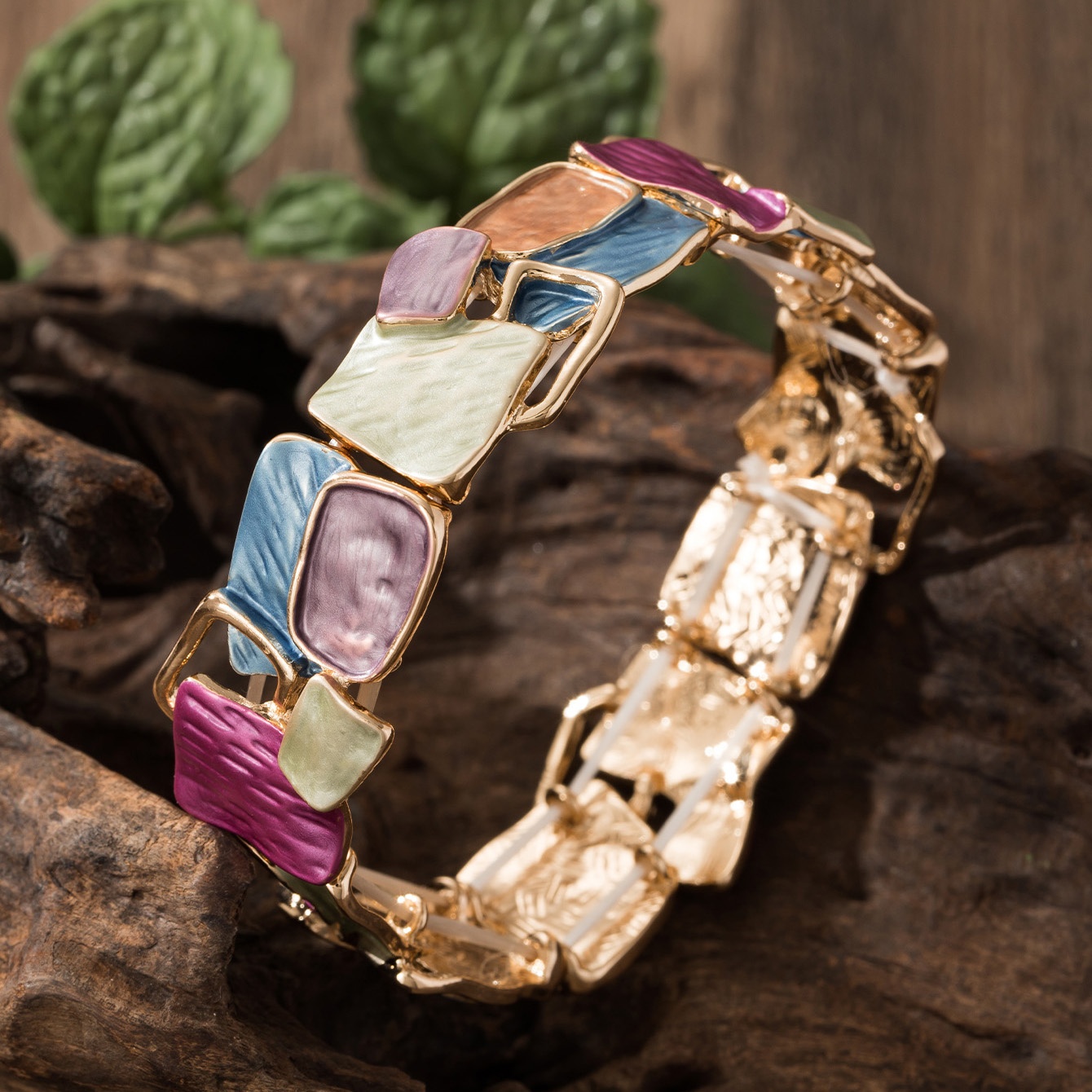 TEMU 1 pièce Bracelet jonc extensible bohème tendance en émail géométrique pour femme, nouveau design à coutures, en de doré, adapté pour , la danse,