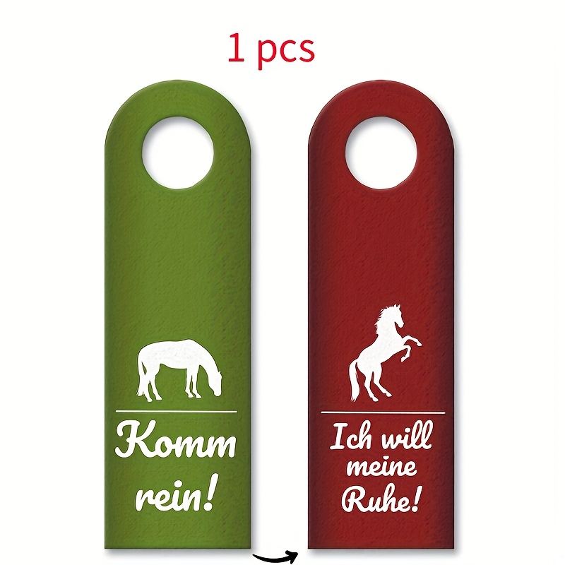 Image of A Door Hanger With A Horse Pattern, A Decorative Sign For The Door That In German ' - I Want ', Small Horse Decorations For The Room, An For , A Felt Door Coat Rack, And A Do Not Disturb Sign.