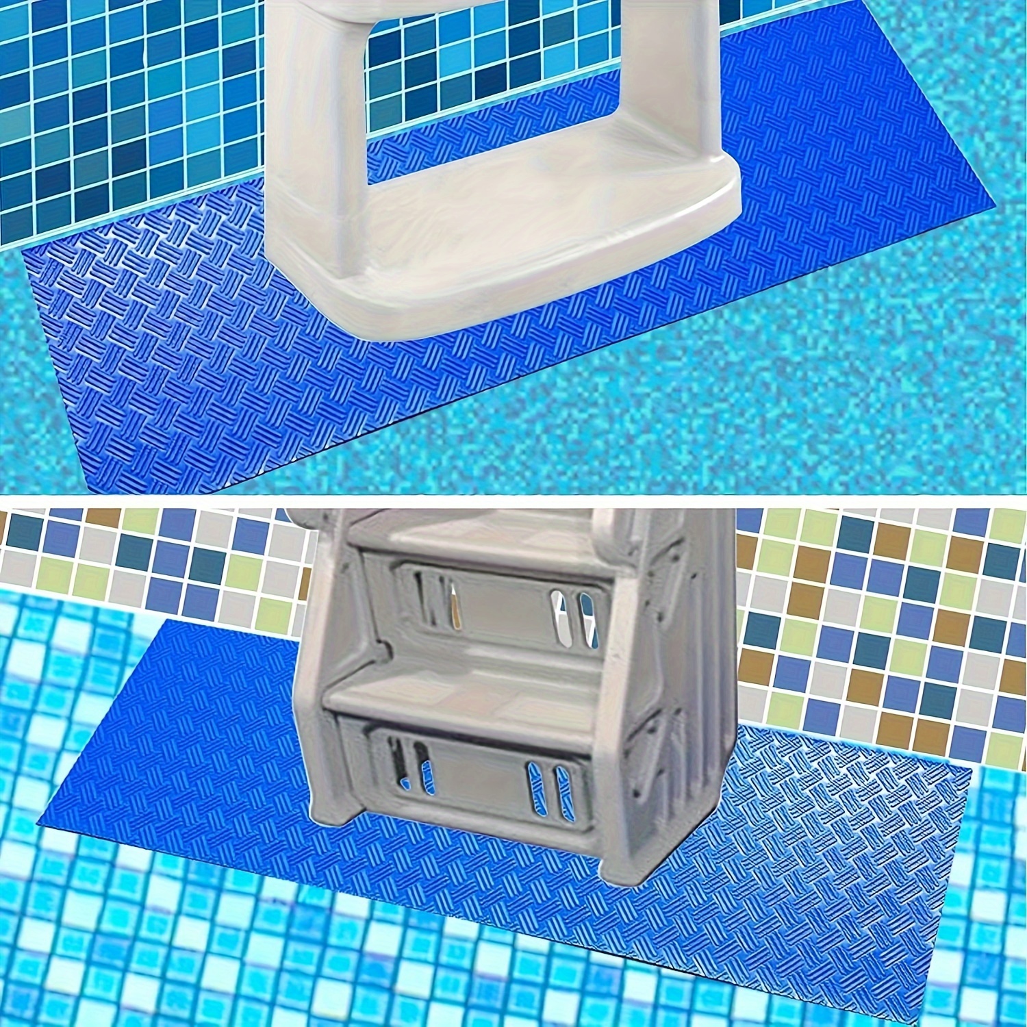 

[blue Safety] Durable Pvc Swimming Pool Ladder Mat - Non-slip, Protective Surface Pad In Blue, Available In 9x24", 9x36", And 36x36" Sizes