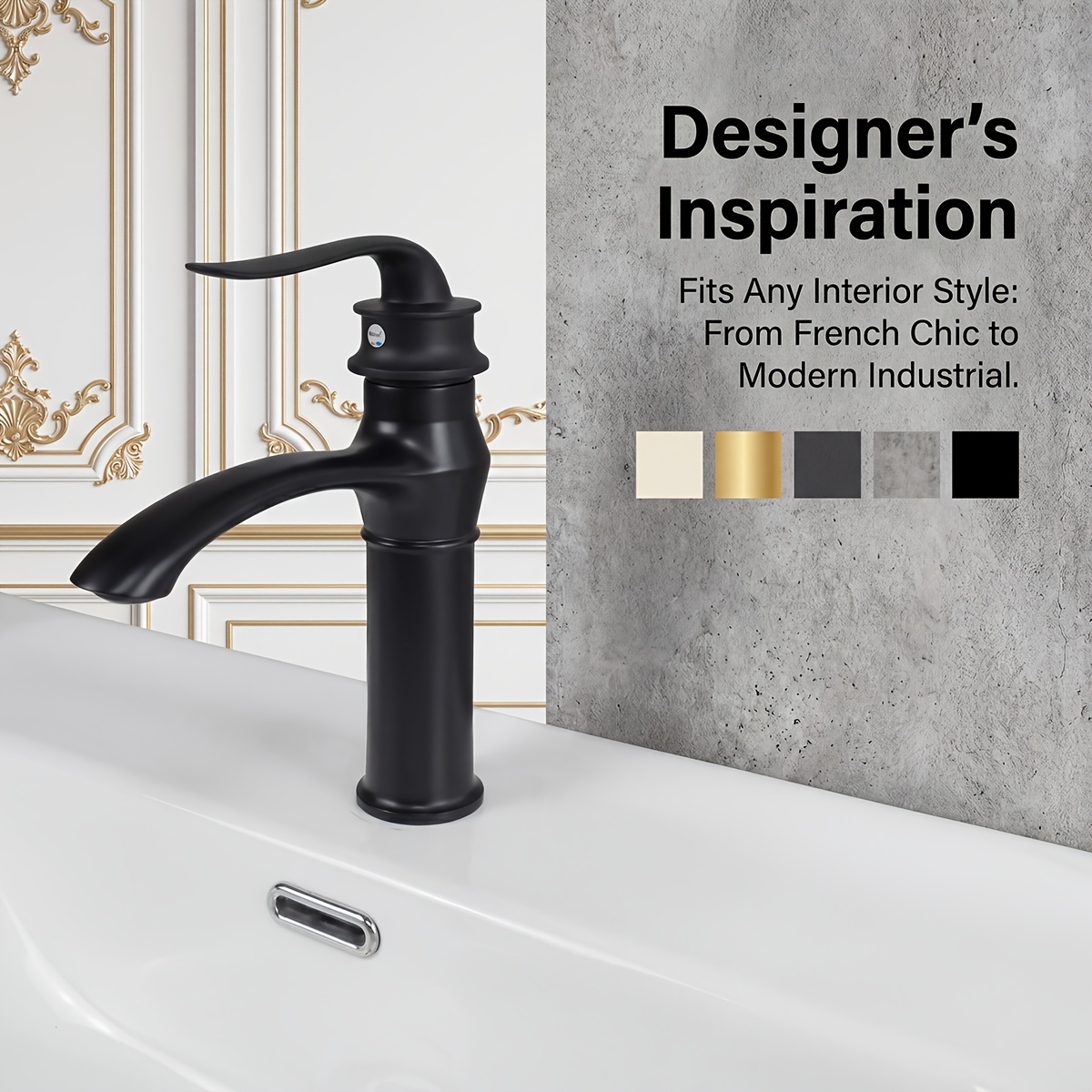 Black Matte Basin , Light Luxury Decorative Hot and Cold Dual Control Countertop Bathroom